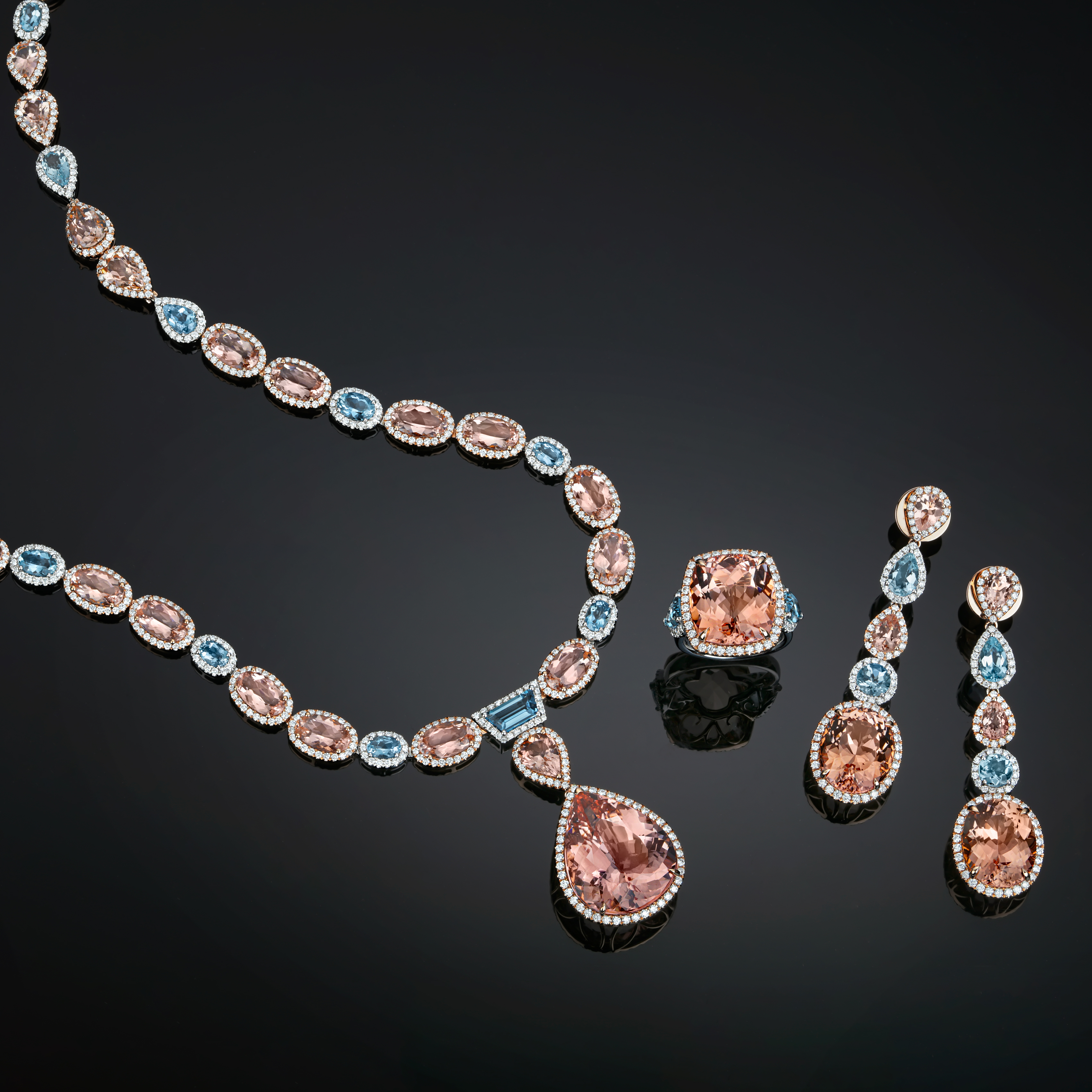 18k Gold Morganite Aquamarine & Diamond Collier